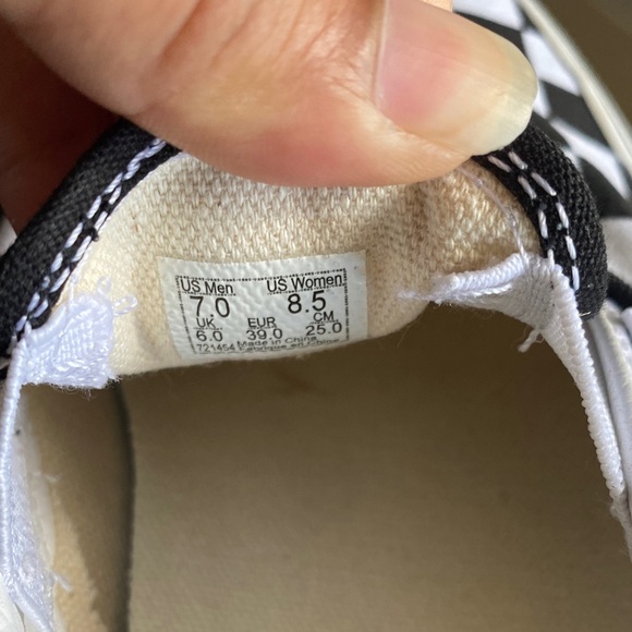 Vans men  and women Black and White Checkered Slip-On Sneakers - Picture 5 of 6